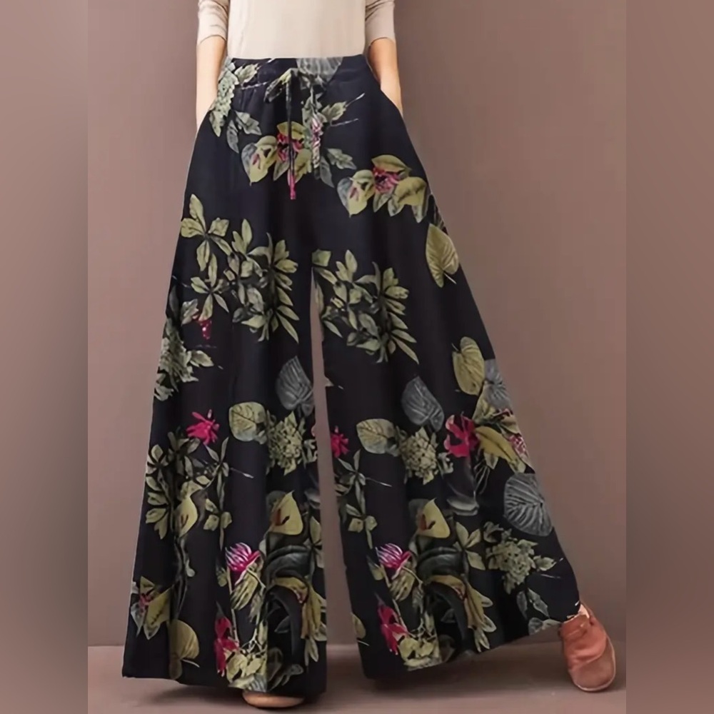Women's Tropical Print Wide-Leg Pants
